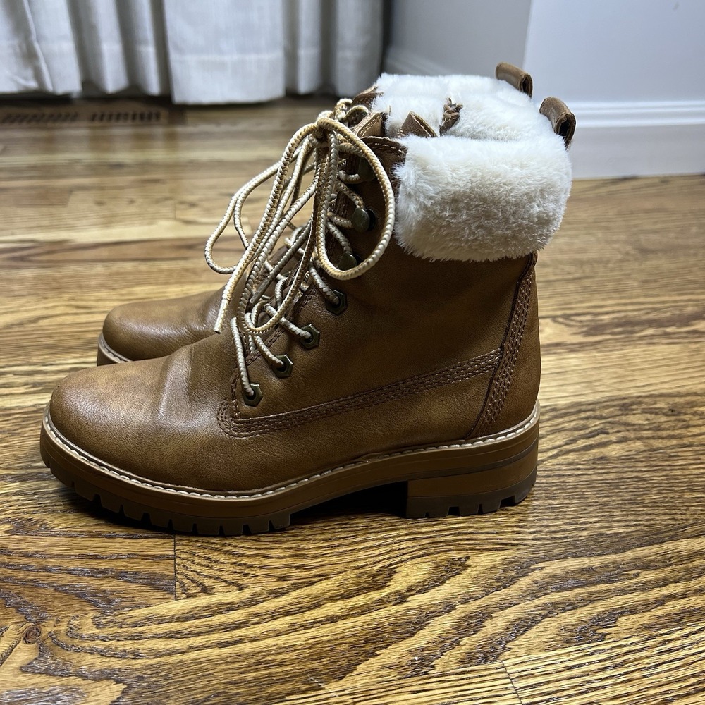 Madden Girl Brown Winter Boots Faux Shearling Trim Side‎ Zip Sz 7.5 - Picture 2 of 6